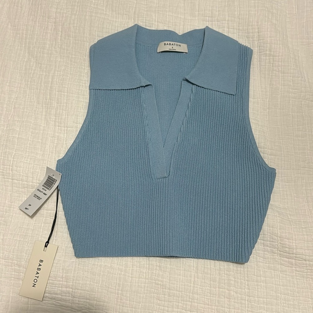 BABATON sculpt knit collared tank top